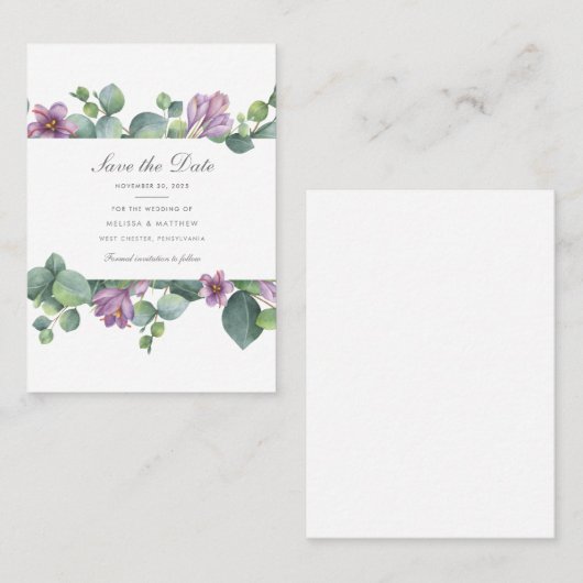 Eucalyptus Floral Moderne Enregistrer La Carte Dat (Devant / Derrière)