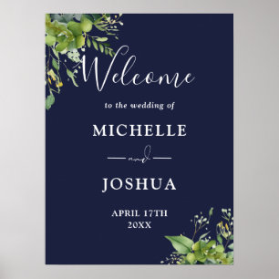 Eucalyptus Floral Navy Blue Mariage Affiche de bie