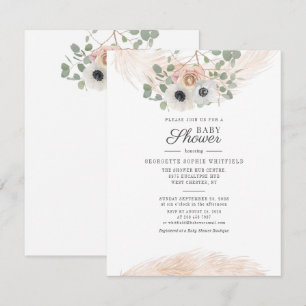 Eucalyptus Floral Pampas Grass Script Baby shower Kaart