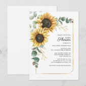 Eucalyptus Floral Sunflower Script Baby shower Kaart (Voorkant / Achterkant)