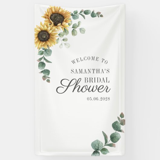 Eucalyptus Floral Sunflower Script Vrijgezellenfee Spandoek (Verticaal)