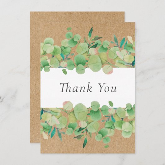Eucalyptus Floral Végétal Kraft Rustique Merci (Devant / Derrière)