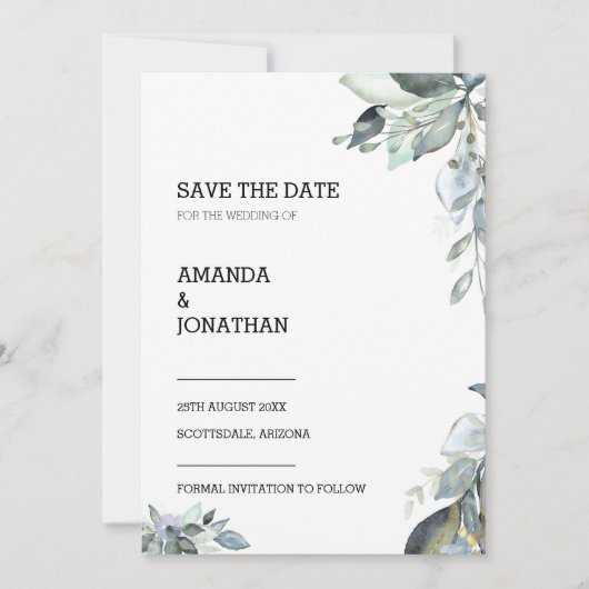Eucalyptus Floral Wedding Save the Date Kaart (Voorkant)
