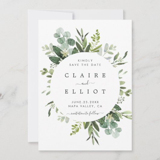 Eucalyptus Foliage Circle Lijst Opslaan Kaart Datu (Voorkant)