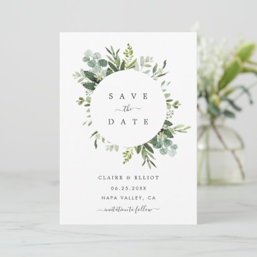 Eucalyptus Foliage Circle Lijst Opslaan Kaart Datu (Staand voorkant)