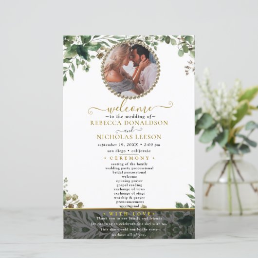 Eucalyptus Foliage Custom Photo Weddenprogramma (Staand voorkant)