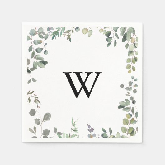 Eucalyptus Foliage Delight Monogram Bruiloft Serve Servet (Voorkant)
