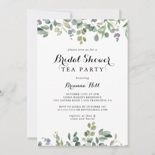Eucalyptus Foliage Delight Vrijgezellenfeest Tea P Kaart (Voorkant)