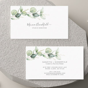 Eucalyptus Foliage Elegant Script Waterverf Visitekaartje