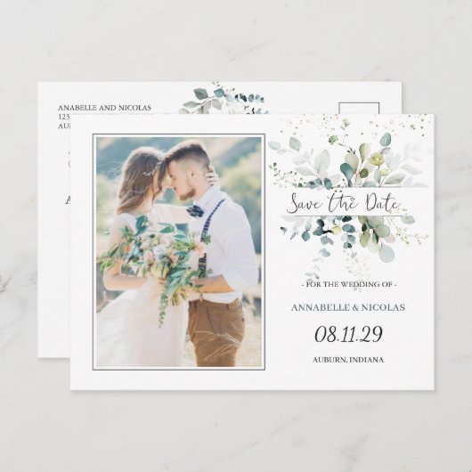 Eucalyptus Foliage Enregistrer la date Photo Carte (Devant / Derrière)