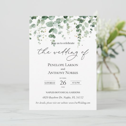 Eucalyptus Foliage Faire-part de mariage (Debout devant)