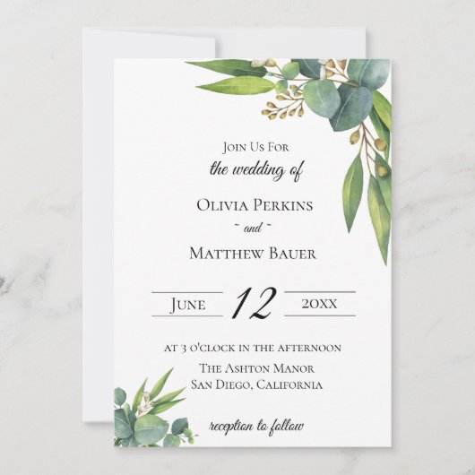 Eucalyptus Foliage Faire-part de mariage (Devant)