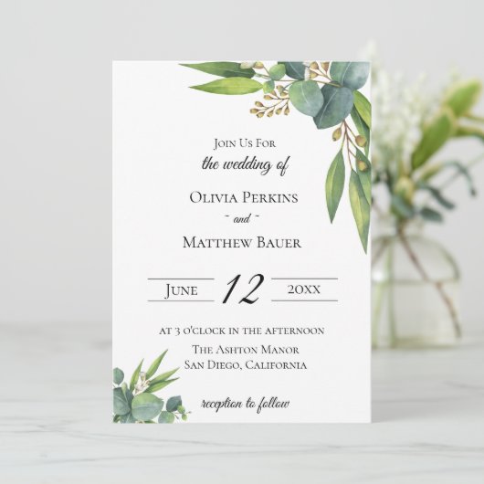 Eucalyptus Foliage Faire-part de mariage (Debout devant)