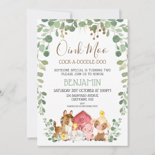 Eucalyptus Foliage Farm Animals Kaart (Voorkant)