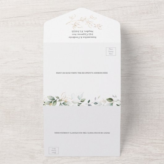 Eucalyptus Foliage Gold Leaves All In One Uitnodiging (Buitenkant)