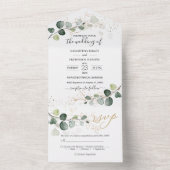 Eucalyptus Foliage Gold Leaves All In One Uitnodiging (Binnen)