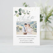 Eucalyptus Foliage Gold Leaves Save the Date Enclo Informatiekaartje (Staand voorkant)