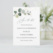 Eucalyptus Foliage Gold Leaves Sparen de Datum Informatiekaartje (Staand voorkant)