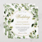 Eucalyptus foliage gold lijst monogram bruiloft kaart (Voorkant / Achterkant)