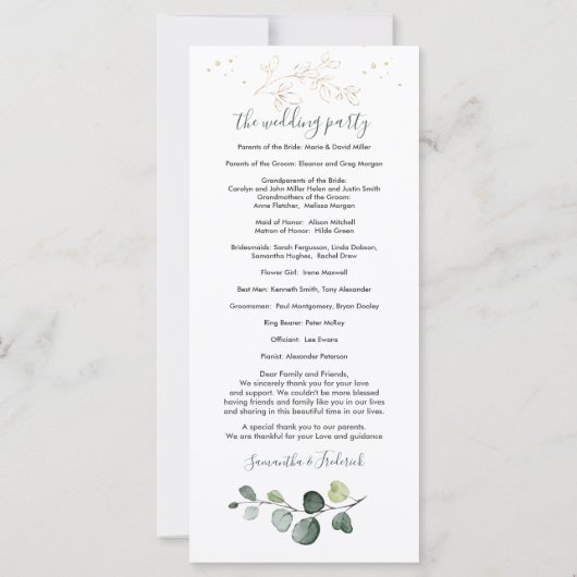Eucalyptus Foliage Gold Programme de mariage des F (Dos)