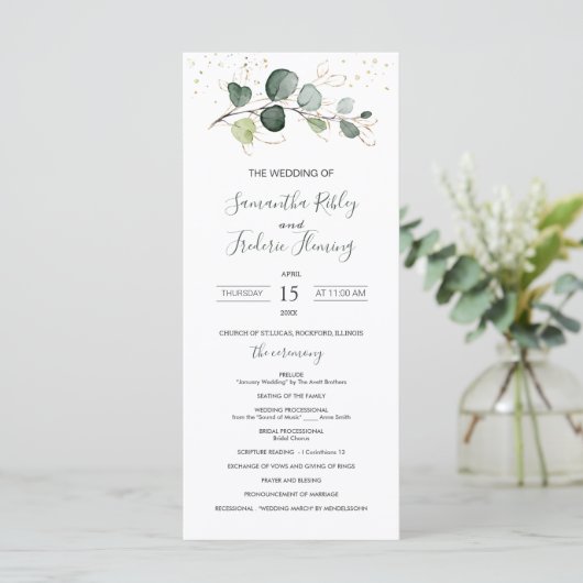 Eucalyptus Foliage Gold Programme de mariage des F (Debout devant)