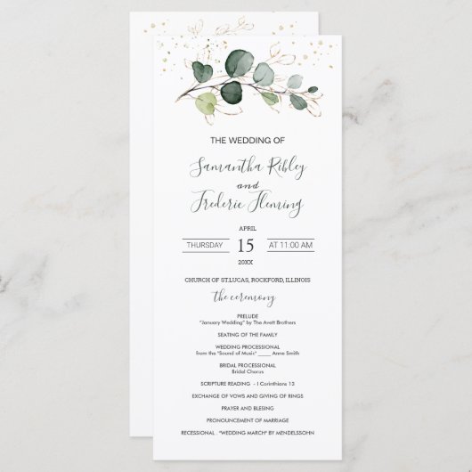 Eucalyptus Foliage Gold Programme de mariage des F (Devant / Derrière)