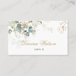 Eucalyptus Foliage Golden Floral Place card Visitekaartje