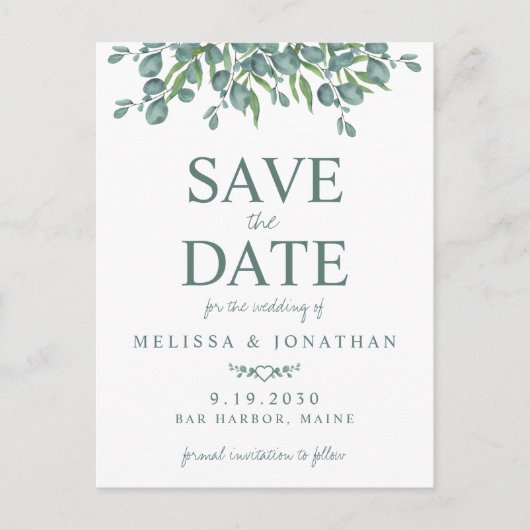 Eucalyptus Foliage Greenery Wedding Save the Date Briefkaart (Voorkant)