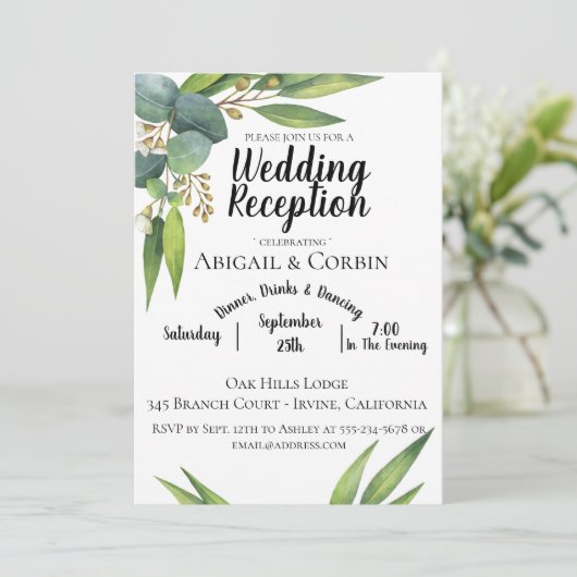 Eucalyptus Foliage Mariage Réception Invitation (Debout devant)