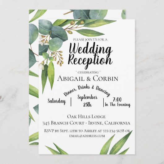 Eucalyptus Foliage Mariage Réception Invitation (Devant / Derrière)