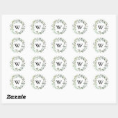 Eucalyptus Foliage Monogram Bruiloft Envelop Afdic Ronde Sticker (Vel)