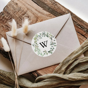 Eucalyptus Foliage Monogram Bruiloft Envelop Afdic Ronde Sticker