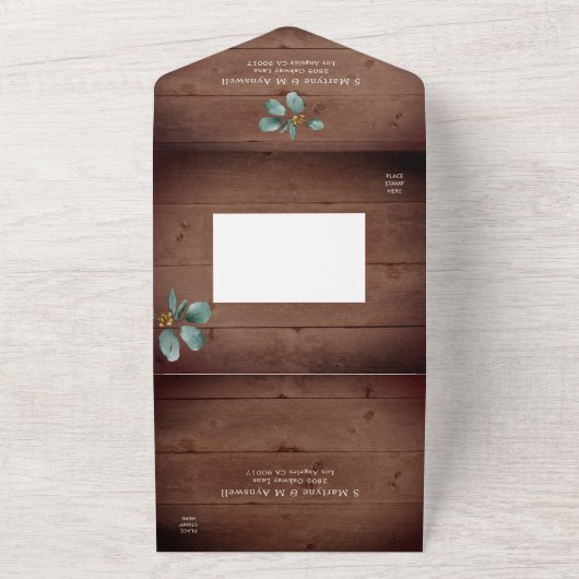 Eucalyptus Foliage Rustic Lights Wood Weddenschap All In One Uitnodiging (Buitenkant)