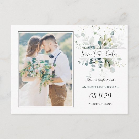 Eucalyptus Foliage Save the Date Photo Briefkaart (Voorkant)