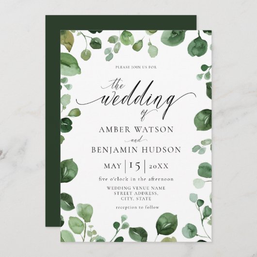 Eucalyptus Foliage Waterverf Greenery Wedding Kaart (Voorkant / Achterkant)