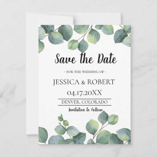 Eucalyptus Foliage Weddenschap Bewaar de datum Save The Date (Voorkant)