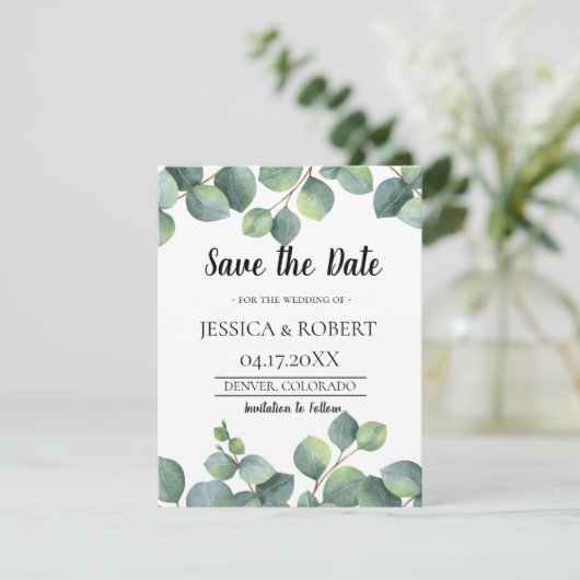 Eucalyptus Foliage Weddenschap Bewaar de datum Save The Date (Staand voorkant)