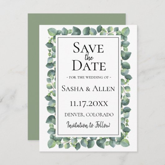 Eucalyptus Foliage Weddenschap Bewaar de datum Save The Date (Voorkant / Achterkant)