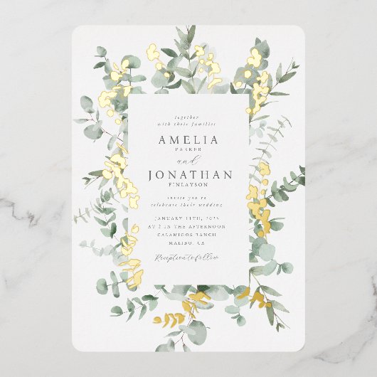 Eucalyptus Folie bruiloft uitnodiging (Voorkant)