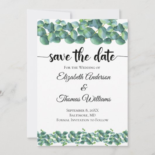Eucalyptus Formele legant sparen de Datum Kaart (Voorkant)