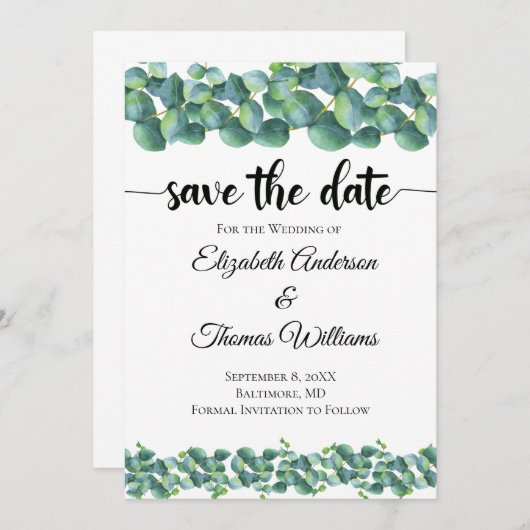Eucalyptus Formele legant sparen de Datum Kaart (Voorkant / Achterkant)