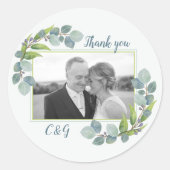 Eucalyptus Foto bruiloft Hartelijk dank Ronde Sticker (Voorkant)