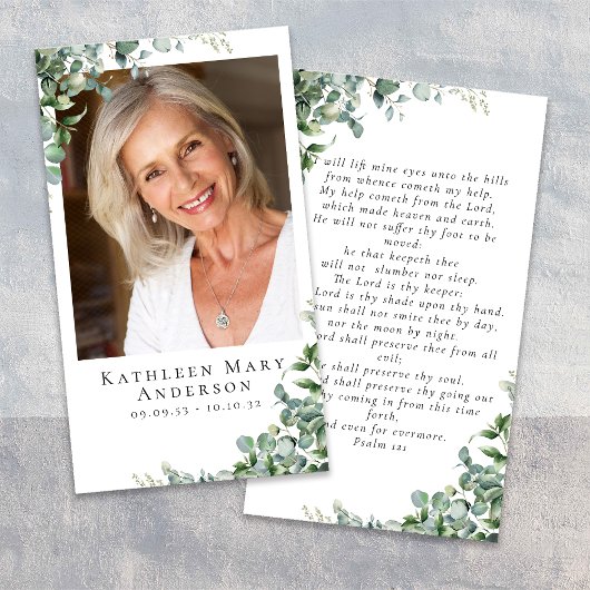 Eucalyptus Foto Funeral Memorial Prayer Kaart