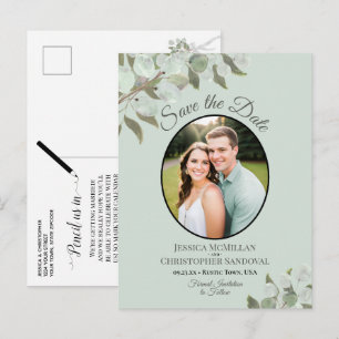Eucalyptus & Foto Mint Trouw Save the Date Aankondigingskaart