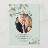 Eucalyptus & Foto Mint Trouwkaart Save the Date Aankondigingskaart (Voorkant)