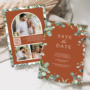 Eucalyptus Foto QR Code Terracotta Huwelijk Save The Date