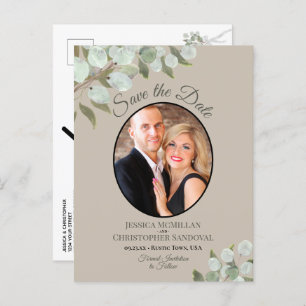 Eucalyptus & Foto Tan Bruiloft Save the Date Aankondigingskaart
