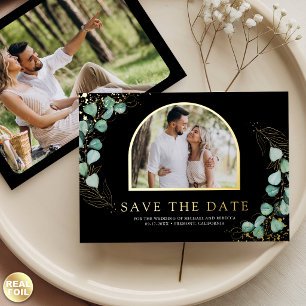 Eucalyptus Foto Zwarte Trouw Save the Date Goud Folie Uitnodiging