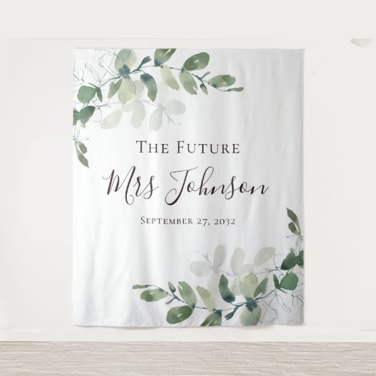 Eucalyptus Future Mrs Photo Booth Achtergrond Wandkleed (Voorkant)