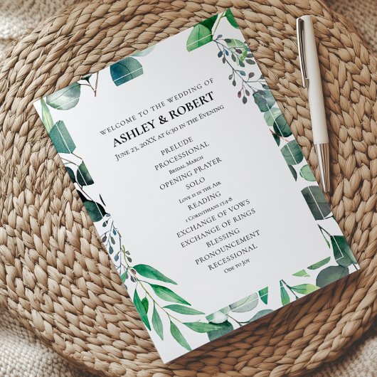 Eucalyptus Garden Botanical Wedding Ceremony Programma